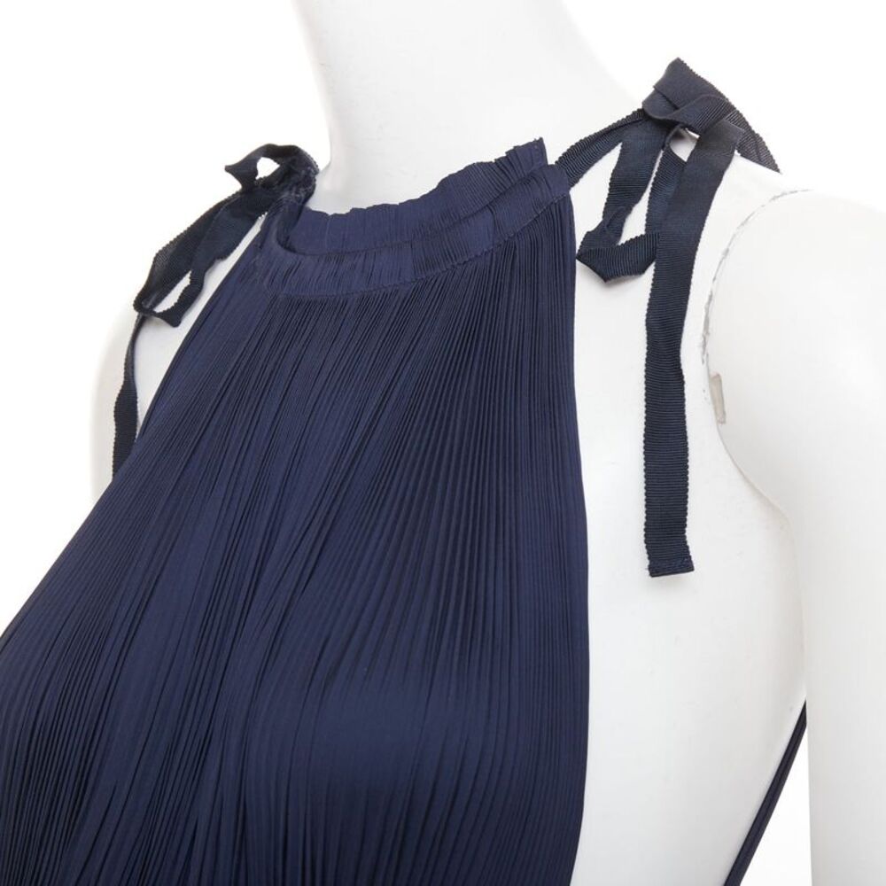 ULLA JOHNSON midnight blue pleated halter neck drawstring tie midi dress US0 XS - Picture 5 of 9